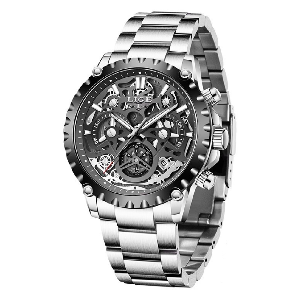 Lige Chronograph Stainless Steel Silver Chain Watch 8950 NAGRAM