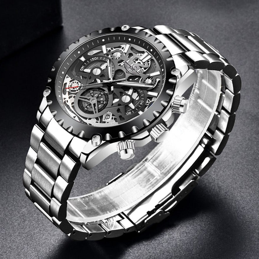 Lige Chronograph Stainless Steel Silver Chain Watch 8950 NAGRAM