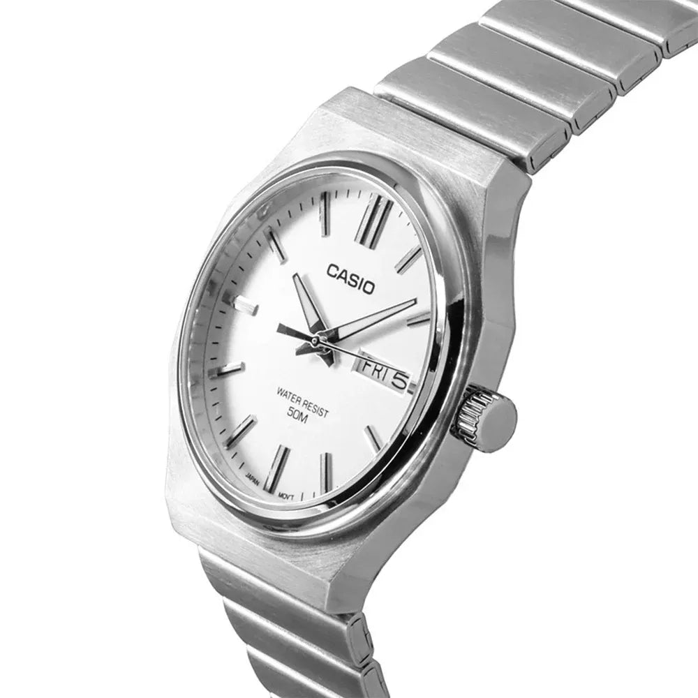Casio Analog Men's Watch - MTP-E735D-7AVDF, Stainless Steel Band, Silver/White CASIO