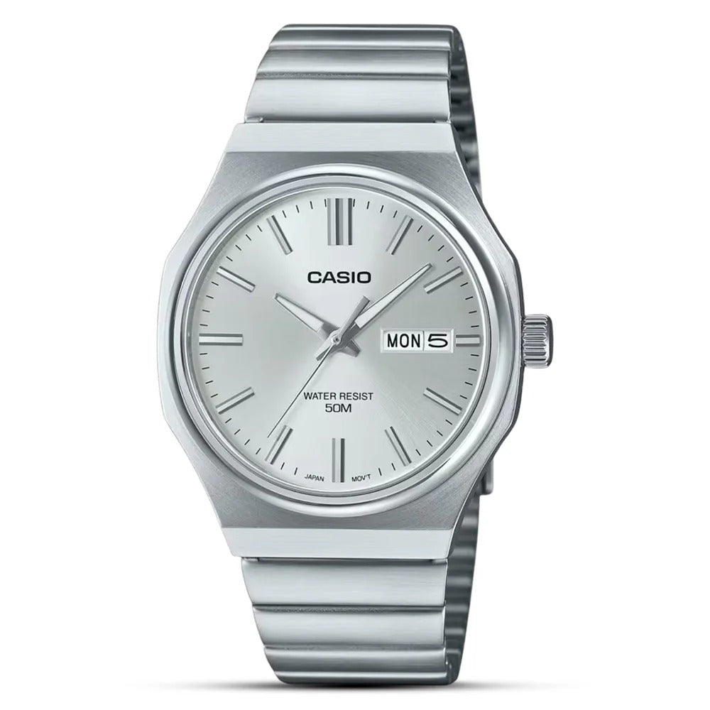 Casio Analog Men's Watch - MTP-E735D-7AVDF, Stainless Steel Band, Silver/White CASIO