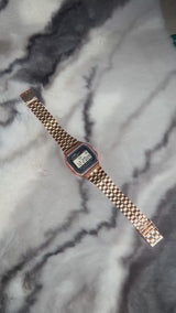 Casio A159WA Vintage Digital Watch Premium - Black & Rose Gold